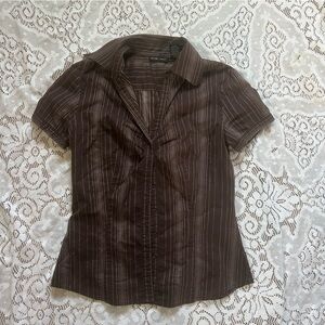 New York & Company Chocolate Dotted Blouse
